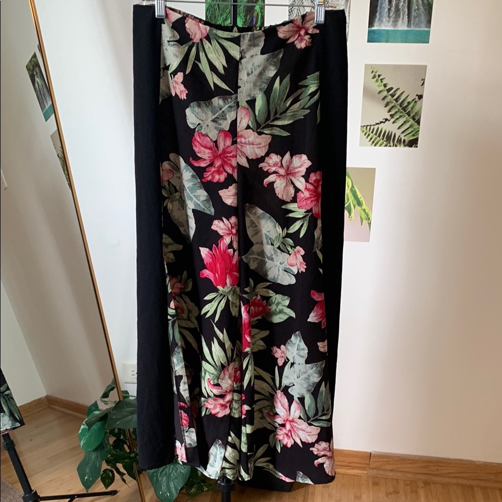 Floral Black Wideleg Pants